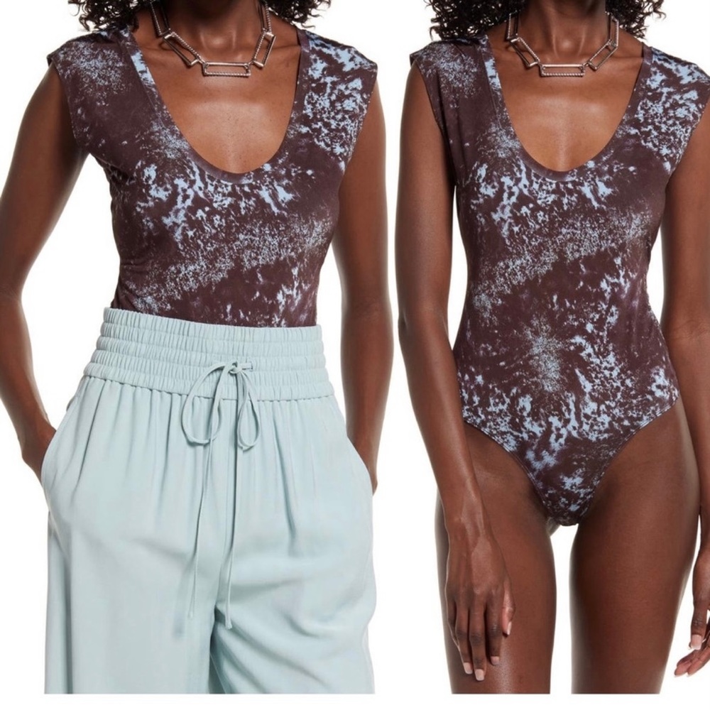 New Open Edit by Nordstrom Scoop Neck Brown and Teal Thong Bodysuit Size Small